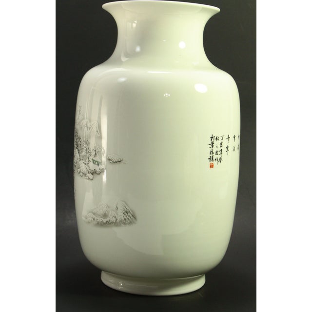 Mid 20th Century MCM Jingdezhen Chinese Vase White Porcelain With Hand Painted Winter Scenes For Sale - Image 5 of 18