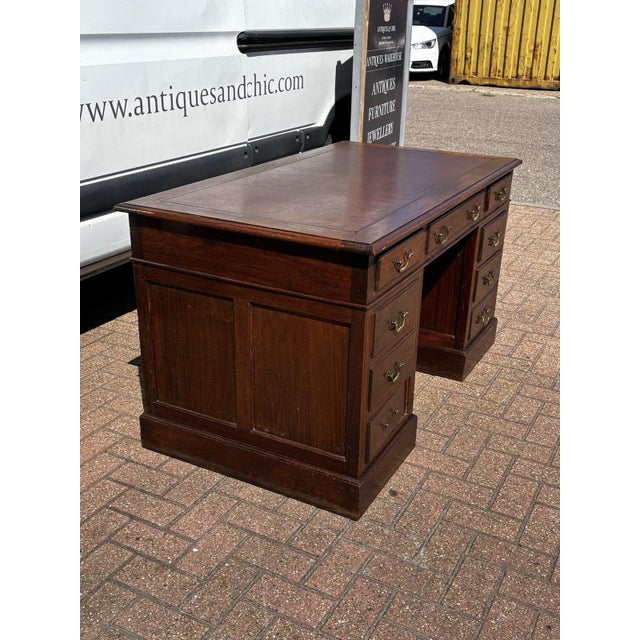 Edwardian Oak Twin Pedestal Desk For Sale - Image 6 of 11