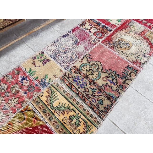 Red Mid 20th Century Bohemian Handknotted Wool Runner For Sale - Image 8 of 10