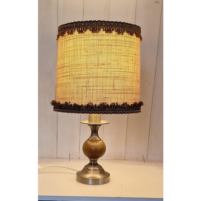 Beige Rustic German Table Lamp with Metal and Oak Base and Beige Fabric Shade from Raab-Leuchten, 1970s For Sale - Image 8 of 8