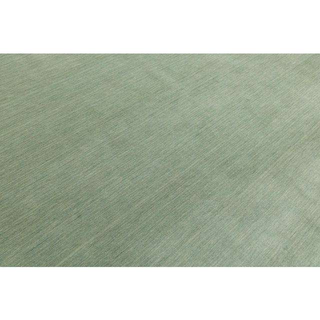 Green Apadana's Modern Gabbeh Hand-Loom Wool Area Rug in Muted Sage Green For Sale - Image 8 of 11