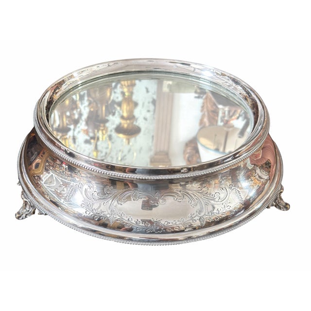 Antique Silver Mirrored Bureau Plateau Vanity or Cake Tray.