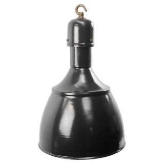 Industrial Black Enamel and Brass Pendant Light, 1950s For Sale