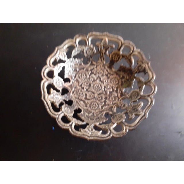Art Deco Antique 1900s Bronzed Floral Reticular Compote Made in India For Sale - Image 3 of 6
