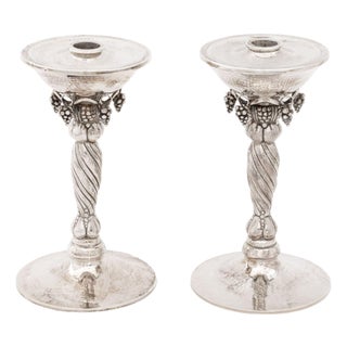 Michael Strauss Hammered Silver Candlesticks, Pair For Sale