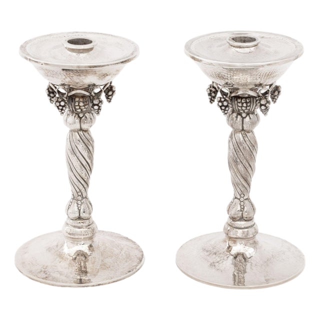 Michael Strauss Hammered Silver Candlesticks, Pair For Sale
