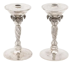 Michael Strauss Hammered Silver Candlesticks, Pair