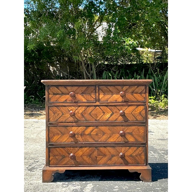 Rustic Vintage Boho Herringbone Chest of Drawers For Sale - Image 3 of 10