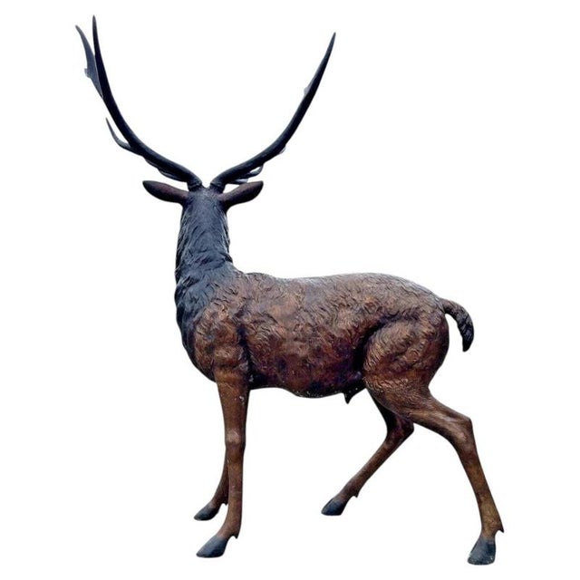 Bronze Twelve-Point Stag Garden Sculpture For Sale - Image 10 of 18