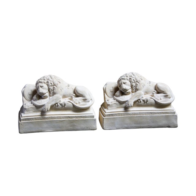 Sleeping Lion Monument Statuary Statues - Set of 2 For Sale - Image 13 of 13