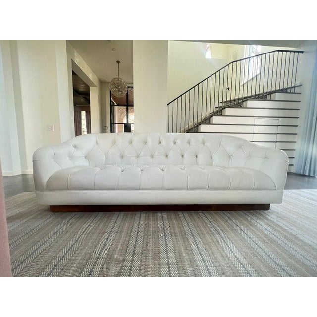 Late 20th Century Late 20th Century Ward Bennett Tufted Leather Sofa on Walnut Plinth Base For Sale - Image 5 of 7
