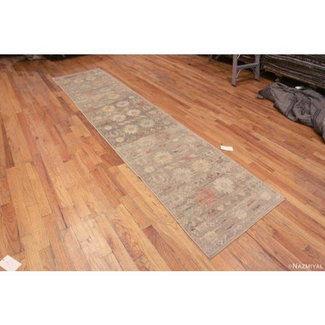 A Magnificent And Decorative Tribal Geometric Grey Background Rustic Pattern Modern Hallway Runner Abrash Rug, Country of...