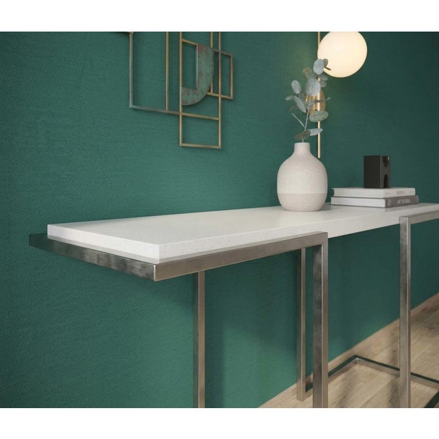 Metal Satin-Finish Steel Console Table with Glossy Cream-White Shelf by Guy Lefèvre for Maison Jansen, 1980s For Sale - Image 7 of 10