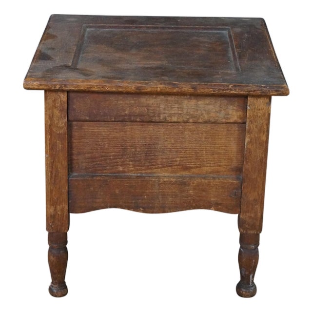 Antique Early American Primitive Oak Chamber Pot Commode Toilet Step Stool For Sale