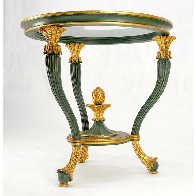 Italy Decorative Carved Painted 28" Round Glass Top Gueridon Lamp Center Table For Sale - Image 6 of 16