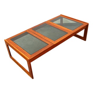 Mid Century Danish Modern Coffee Table Solid Teak Smoked Glass Komfort MCM 70s For Sale