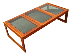 Mid Century Danish Modern Coffee Table Solid Teak Smoked Glass Komfort MCM 70s