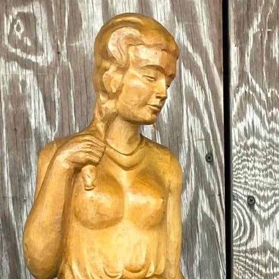 Vintage Boho Carved Sculpture of Woman For Sale In West Palm - Image 6 of 13