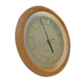 Vintage Japanese Oak Wall Clock with floating Dial, 1980s For Sale