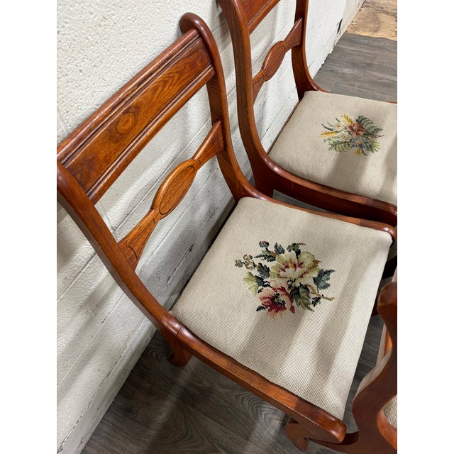 Antique Regency / Duncan Phyfe Style Needlepoint Upholstered Dining Side Chairs For Sale In Kansas City - Image 6 of 16