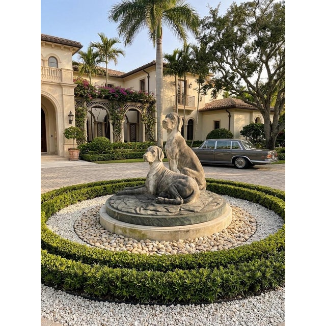 Stone 1980s Cast Marble Sculpture of Two Hunting Dogs on a Round Base For Sale - Image 7 of 12