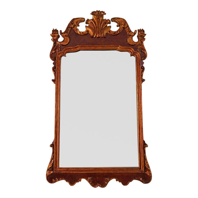 1980s Labarge Georgian Rococo Style Burl Wood Wall Mirror For Sale