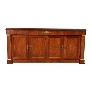 Baker Furniture French Regency Louis XVI Carved Cherry and Burl Wood Sideboard or Bar Cabinet For Sale