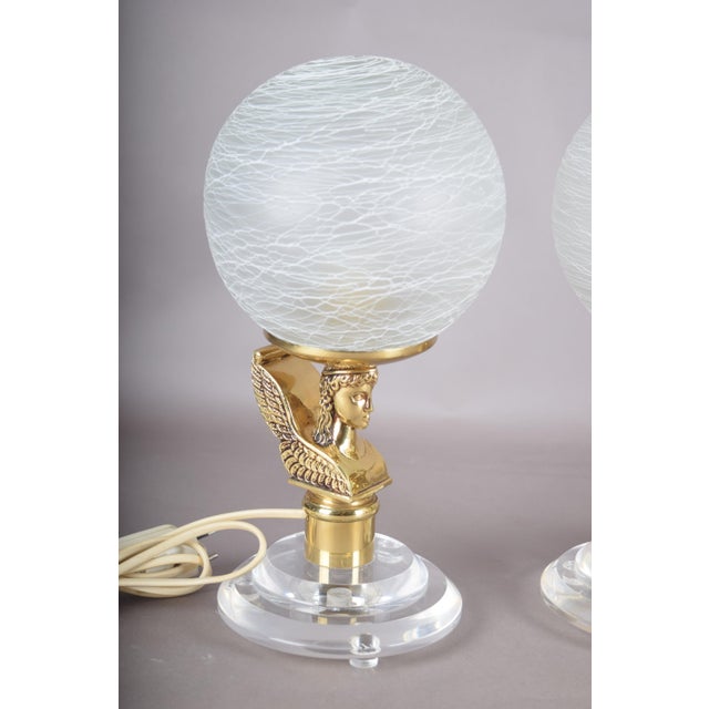 Winged Figure Table Lamps with Frosted Glass Globes, 1980s, Set of 2 For Sale - Image 10 of 15