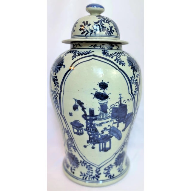 Contemporary Chinoiserie White & Blue Botanical Ginger Jar For Sale - Image 4 of 12