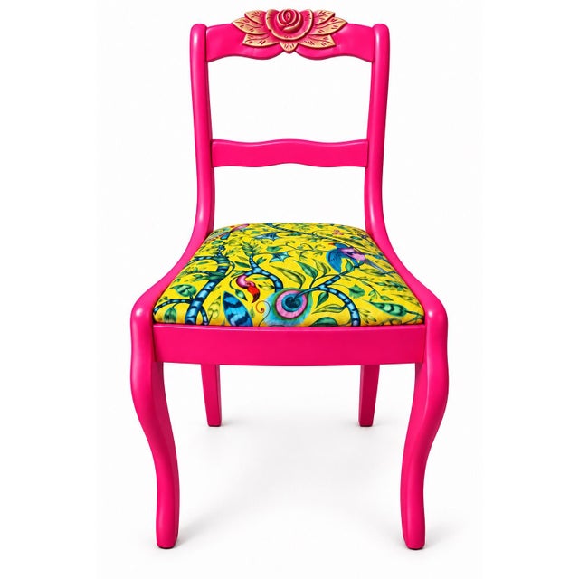 Vintage Rose-Carved Accent Chair in Fuchsia With Emma Shipley Velvet by Mary Street Gallery For Sale - Image 4 of 5
