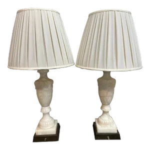 White Alabaster Table Lamps . Pair