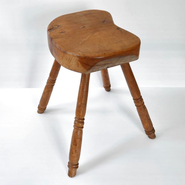 Superb Vintage Brutalist Stool 1950 in Oak, 4 Legs, 50s For Sale - Image 12 of 12