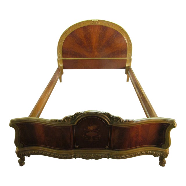 1930's French Style Walnut Full Size Carved Bed For Sale