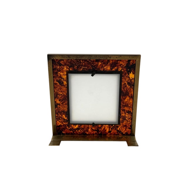 Hollywood Regency Acrylic Glass and Brass Picture Frame, Italy, 1970s For Sale - Image 9 of 12