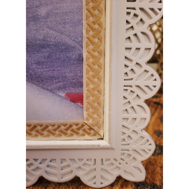 Chinoiserie Custom Made Chinoiserie Scalloped Lace Wood Carved Framed Blue White Ginger Jar Wall Framed Print Art For Sale - Image 3 of 9