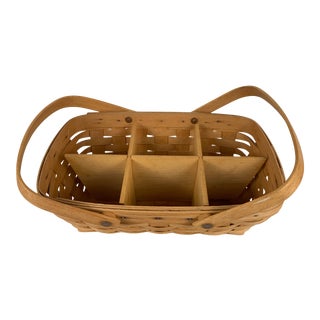 Vintage Woven Longaberger Basket With Wood Divider For Sale