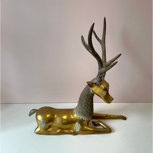 1960s Vintage Extra Large Brass Deer Statue For Sale - Image 5 of 11