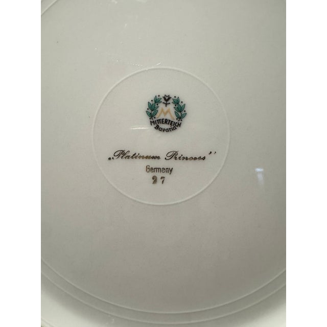Vintage porcelain dinnerware in the Platinum Princess pattern by Mitterteich of Bavaria, Germany. This elegant European...