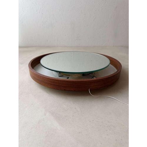 Round Illuminated Teak Mirror, 1960s For Sale - Image 4 of 6