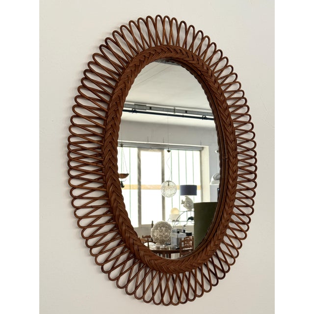 Mid-Century Modern Italian Wall Mirror with Organic Wicker and Bamboo Frame, 1960s For Sale - Image 3 of 16