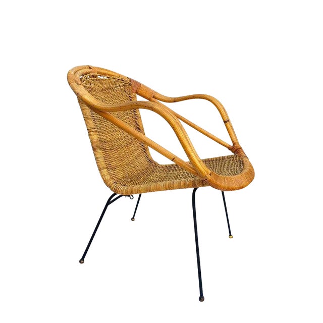 Mid Century Rattan Sculpted Bamboo Hoop Chair Cast Iron Legs Chairish