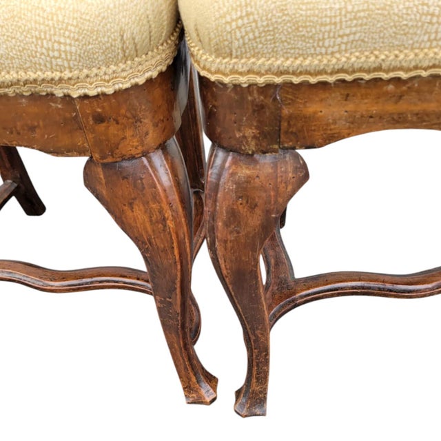 Pair 18th Century Italian Walnut Chairs Original Finish Hand Carved For Sale - Image 9 of 18