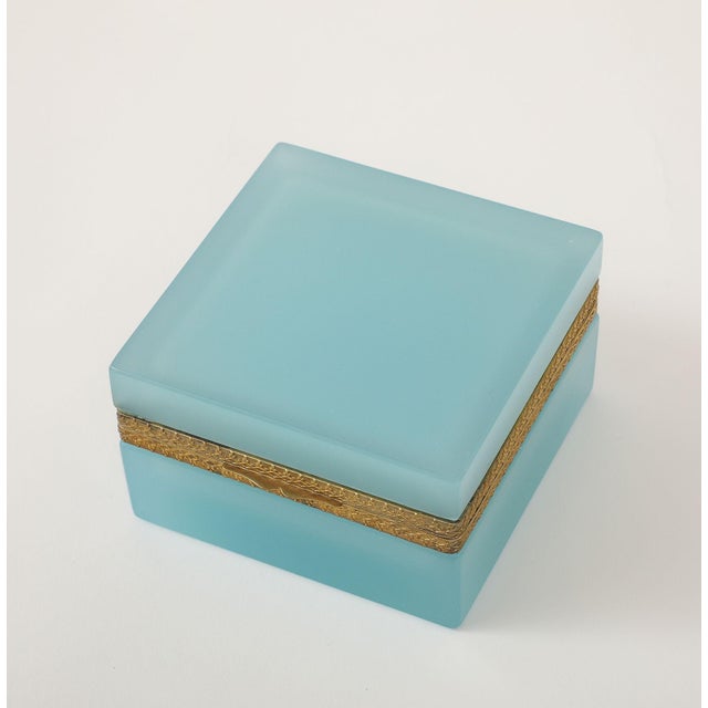 Antique French Robin's Egg Blue Opaline Square Box With Fancy Mounts, 1900 For Sale - Image 10 of 12