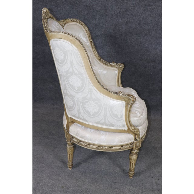 French Louis XVI Creme Painted Tall Back Heavily Carved Bergere Chair For Sale In Philadelphia - Image 6 of 12