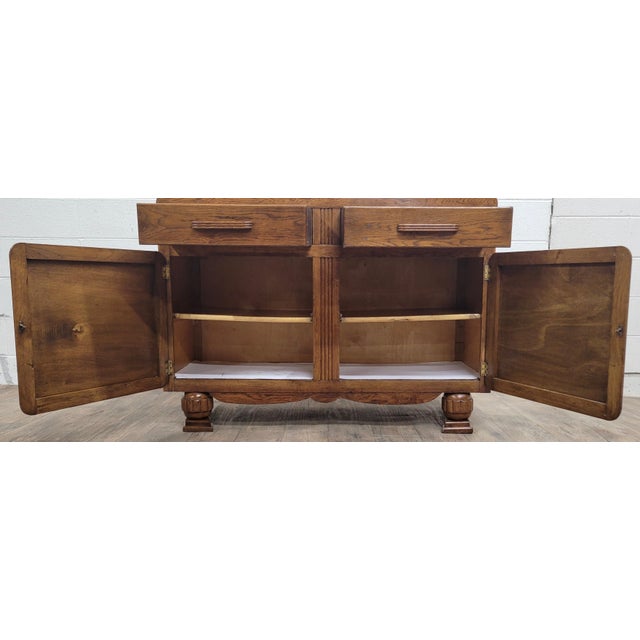Vintage Art Deco Oak Sideboard Buffet Server For Sale - Image 4 of 10