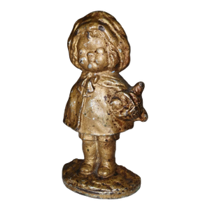 Rare Antique Late 1800's Solid Cast Iron Girl With Basket Heavy Figural Doorstop