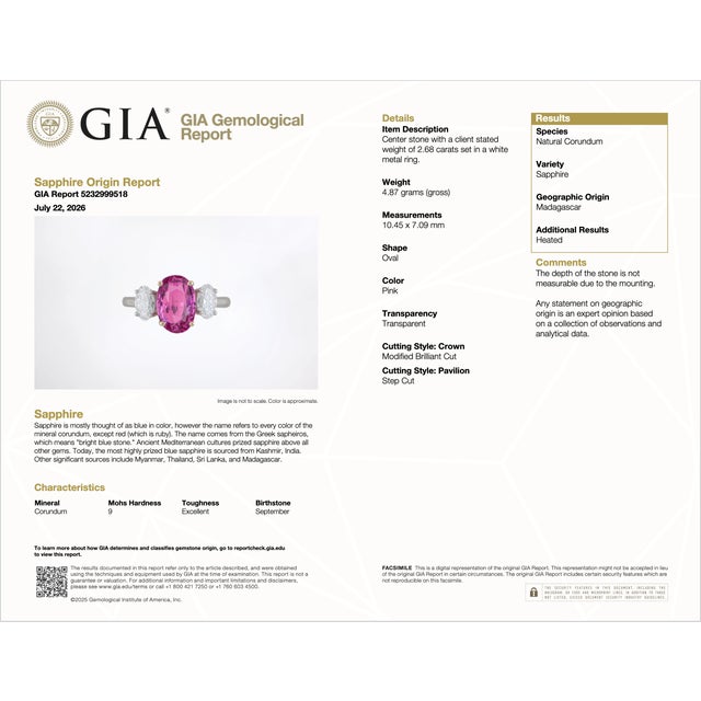 Late 20th Century Gia Certified 3.68Ct Madagascar Pink Sapphire E VVS Diamond Solid 950 Platinum 18k Gold Ring, Size 6.5 For Sale - Image 14 of 15