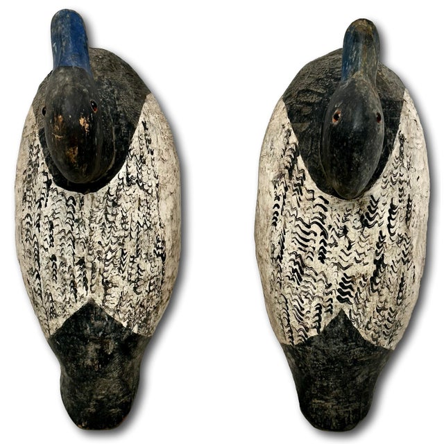 Nice Original Pair of Antique American Primitive Hand Carved & Painted Wood Duck Hunters Working Decoys Circa 1920s For Sale - Image 11 of 18