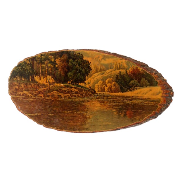 Vintage Deer Landscape Wood Slice Wall Art For Sale