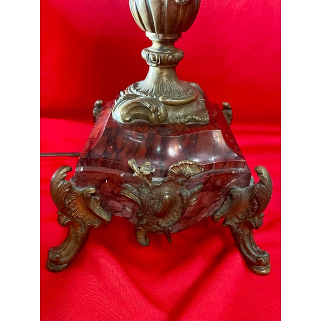 Late 19th Century Antique 19th Century Candelabra Lamps, Brass on Heavy Marble - a Pair For Sale - Image 5 of 12